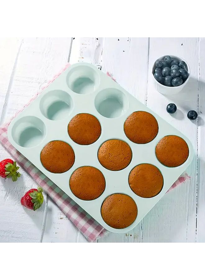 Green Silicone Cake Mold 12 Cavity For Muffins Cupcakes Pancakes Oven Air Fryer Safe - Image 4