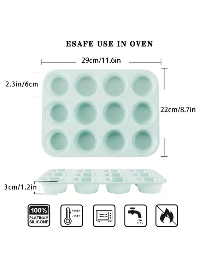 Green Silicone Cake Mold 12 Cavity For Muffins Cupcakes Pancakes Oven Air Fryer Safe - Image 3