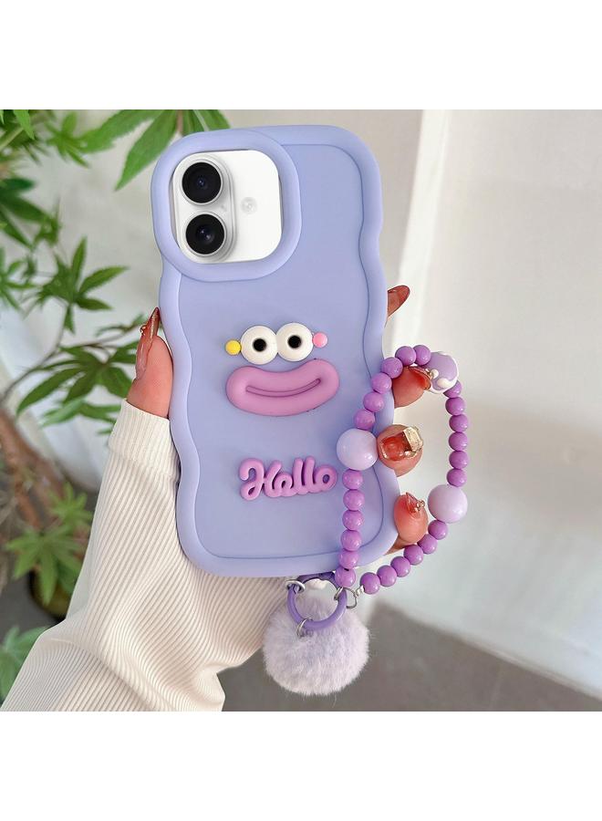 اس-توب جراب لهاتف iPhone 16 Plus من مادة TPU بتصميم فم نقانق كرتونية مع سلسلة من الخرز - Image 1