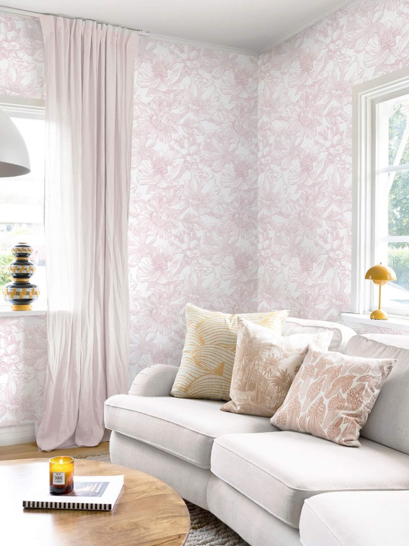 Ismoon Large Floral Peel and Stick Wallpaper Boho White/Pink Contact Paper 17.3inx6.5ft Removable Self Adhesive Bedroom Cabinet Mural Wall Decor Vinyl Roll - Image 4