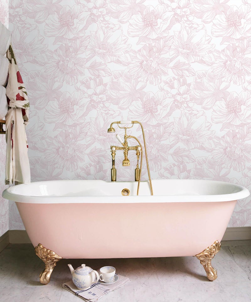 Ismoon Large Floral Peel and Stick Wallpaper Boho White/Pink Contact Paper 17.3inx6.5ft Removable Self Adhesive Bedroom Cabinet Mural Wall Decor Vinyl Roll - Image 3