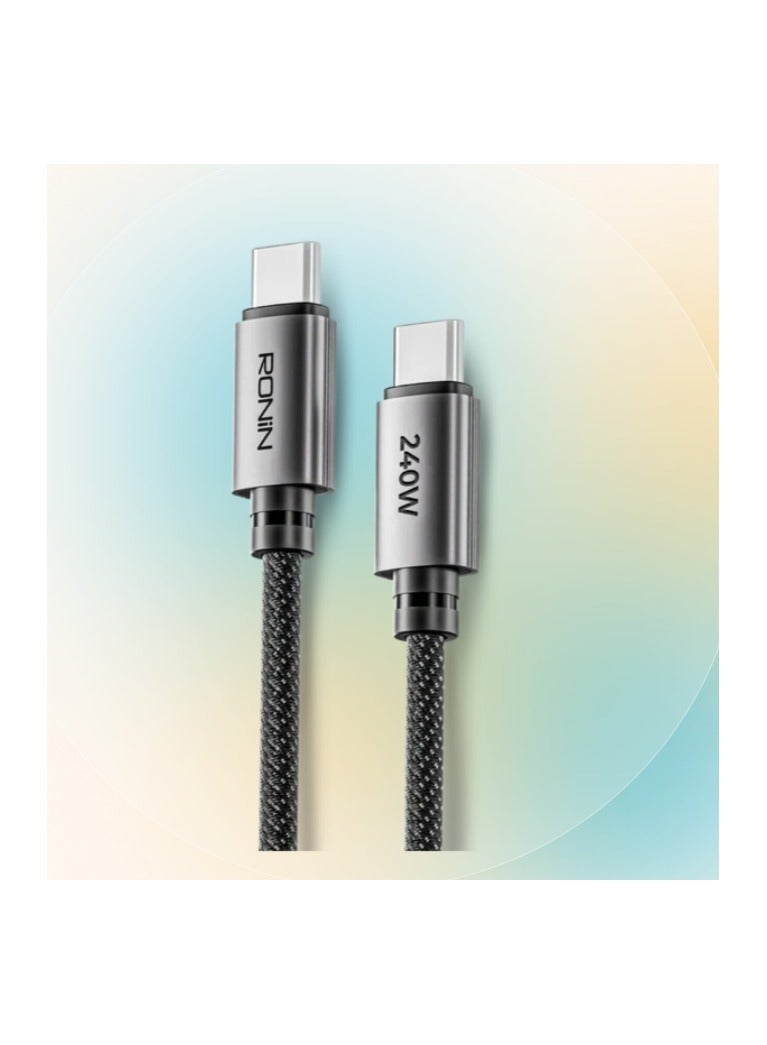 رونين كابل رونين رش R-2050 من Type-C إلى Type-C - شحن فائق السرعة 240 واط - تصميم مجدول محمي - طول 1.2 متر - متوافق مع اللابتوب والأجهزة اللوحية وسامسونج وماك بوك وجميع أجهزة USB-C - أسود - Image 4