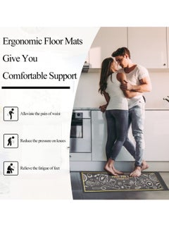 Hihonor Kitchen Floor Mats Rugs Set, Anti-Fatigue Kitchen Floor Comfort Carpet Sink Front Washable Standing Mat with Runner 2 Pieces Waterproof Floor Rugs 40x60cm 40x120cm for Home Office Laundry Black  - Image 2