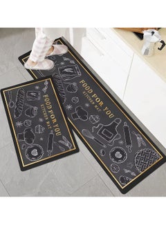 Hihonor Kitchen Floor Mats Rugs Set, Anti-Fatigue Kitchen Floor Comfort Carpet Sink Front Washable Standing Mat with Runner 2 Pieces Waterproof Floor Rugs 40x60cm 40x120cm for Home Office Laundry Black  - Image 1