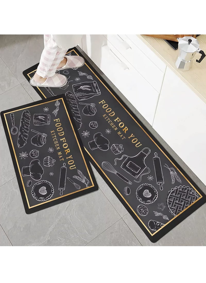 Hihonor Kitchen Floor Mats Rugs Set, Anti-Fatigue Kitchen Floor Comfort Carpet Sink Front Washable Standing Mat with Runner 2 Pieces Waterproof Floor Rugs 40x60cm 40x120cm for Home Office Laundry Black  - Image 1