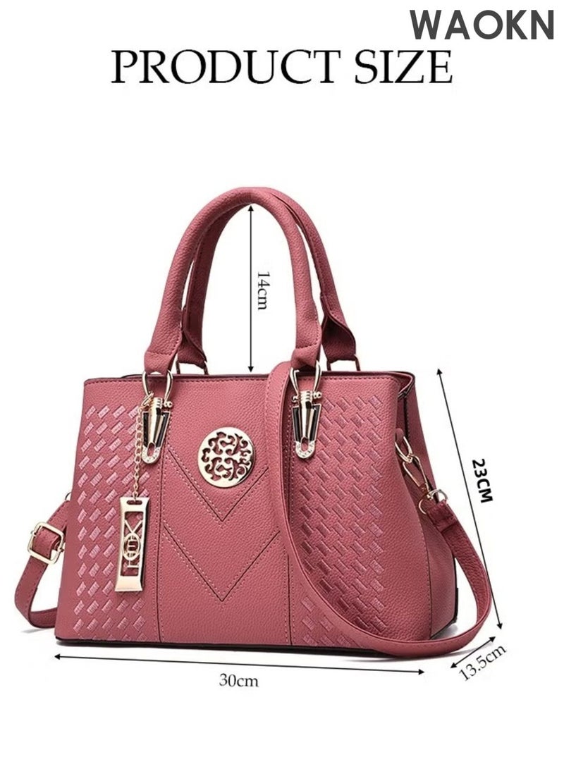 دبليو أيه أو كي أن حقيبة يد نسائية أنيقة مطرزة، حقيبة كتف، ذات سعة كبيرة، حقيبة مراسلة، مناسبة للتنقلات اليومية والعمل، مزودة بأحزمة كتف قابلة للتعديل، وجيوب تخزين متعددة لتلبية احتياجات السفر اليومية، مناسبة للجنسين، لون وردي. - Image 4