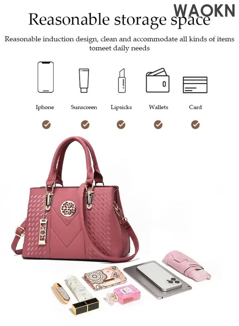 دبليو أيه أو كي أن حقيبة يد نسائية أنيقة مطرزة، حقيبة كتف، ذات سعة كبيرة، حقيبة مراسلة، مناسبة للتنقلات اليومية والعمل، مزودة بأحزمة كتف قابلة للتعديل، وجيوب تخزين متعددة لتلبية احتياجات السفر اليومية، مناسبة للجنسين، لون وردي. - Image 2