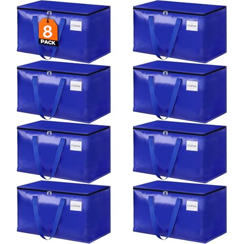 HomeHacks Moving Bags, 8-Pack Heavy Duty with Strong Zippers and Handles Collapsible Moving Supplies, Storage Totes for Packing & Moving Storing 93L-8 Pack (Blue) - Image 1