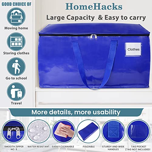 HomeHacks Moving Bags, 8-Pack Heavy Duty with Strong Zippers and Handles Collapsible Moving Supplies, Storage Totes for Packing & Moving Storing 93L-8 Pack (Blue) - Image 3