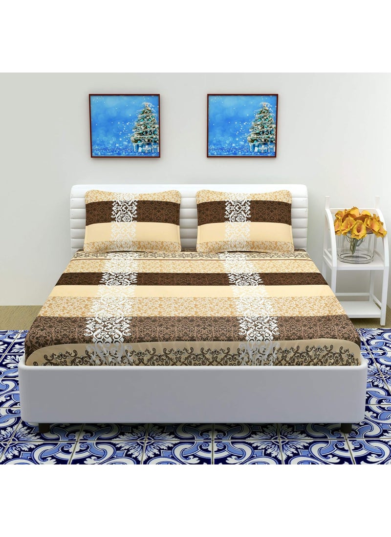 BROMWICK BROMWICK 204 TC Super Soft Damask Stripes Microfiber 1 Double bedsheet with 2 Pillow Covers Size 95 inch x 90 inch Beige 