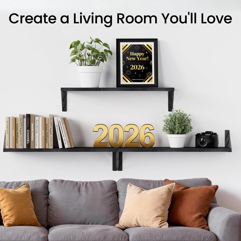 BAYKA Wall Mounted Floating Shelves, Wood Floating Wall Shelf for Books & Decor, Small Space-Saving Display & Organizerï¼ˆBlackï¼Œ23inï¼ŒSet of 3ï¼‰ - Image 2