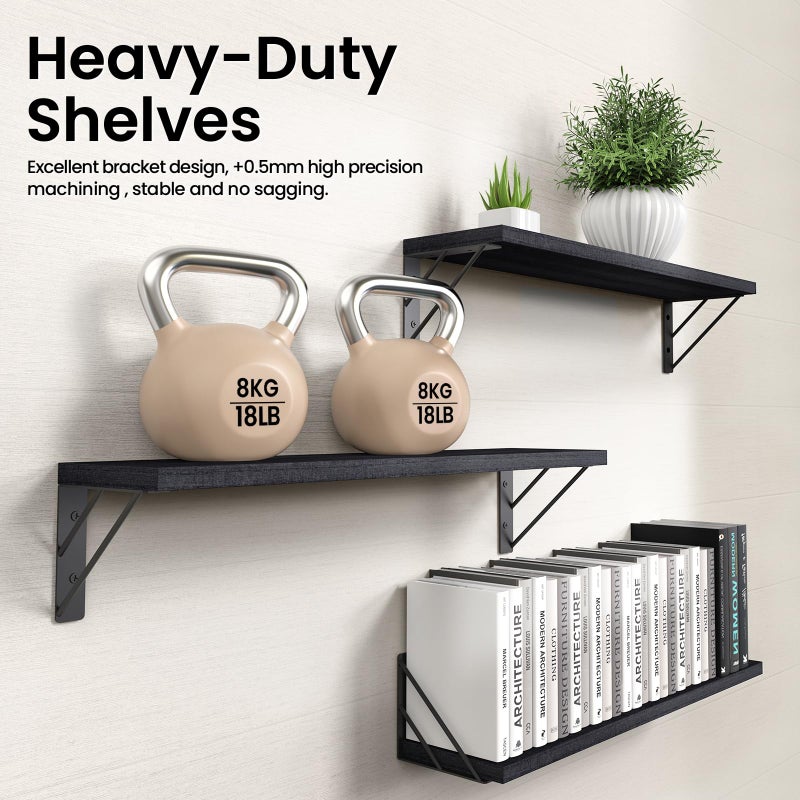 BAYKA Wall Mounted Floating Shelves, Wood Floating Wall Shelf for Books & Decor, Small Space-Saving Display & Organizerï¼ˆBlackï¼Œ23inï¼ŒSet of 3ï¼‰ - Image 4