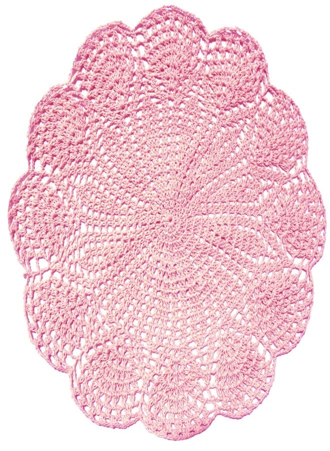BIBITIME 11.8 in to 13.8 in Lace Doilies Round Flower Vase Mats Kitchen Tablecloth Dish Plate Mat Handmade Crochet Table Doily Placemats Coaster for Mother's Day Wedding (Pink,1PC) - Image 1