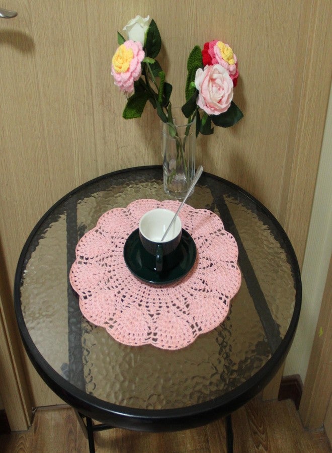 BIBITIME 11.8 in to 13.8 in Lace Doilies Round Flower Vase Mats Kitchen Tablecloth Dish Plate Mat Handmade Crochet Table Doily Placemats Coaster for Mother's Day Wedding (Pink,1PC) - Image 4