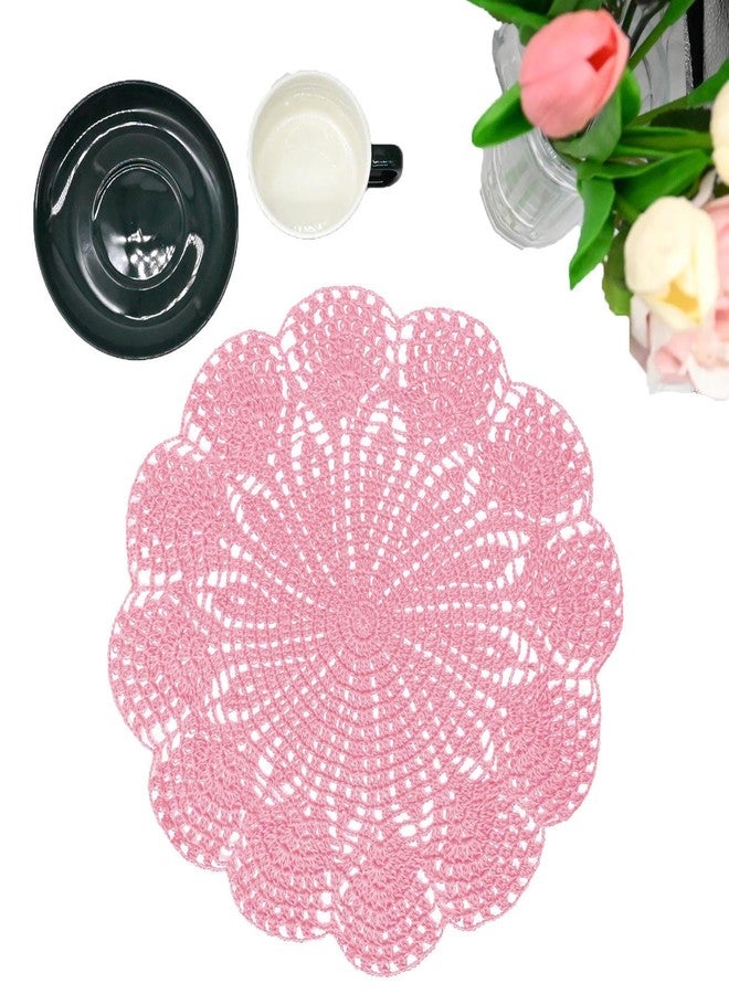 BIBITIME 11.8 in to 13.8 in Lace Doilies Round Flower Vase Mats Kitchen Tablecloth Dish Plate Mat Handmade Crochet Table Doily Placemats Coaster for Mother's Day Wedding (Pink,1PC) - Image 2
