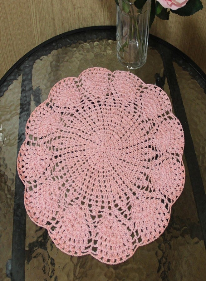 BIBITIME 11.8 in to 13.8 in Lace Doilies Round Flower Vase Mats Kitchen Tablecloth Dish Plate Mat Handmade Crochet Table Doily Placemats Coaster for Mother's Day Wedding (Pink,1PC) - Image 5