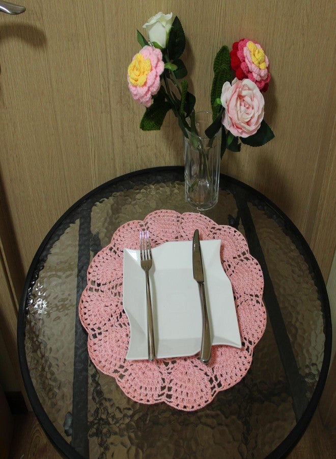 BIBITIME 11.8 in to 13.8 in Lace Doilies Round Flower Vase Mats Kitchen Tablecloth Dish Plate Mat Handmade Crochet Table Doily Placemats Coaster for Mother's Day Wedding (Pink,1PC) - Image 3