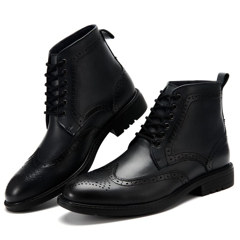 Arkbird Mens Dress Boots, Genuine Leather Captain Ankle Boots Lace-Up Wingtip Black 10 - Image 2
