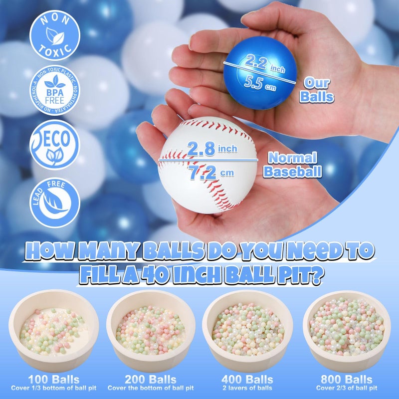 GOGOSO Ball Pit Balls for Toddler Baby Plastic Playballs Kids Soft Pastel Pelotas NonToxic BPAFree Pearl BlueLight BlueWhite 100 Balls - Image 3