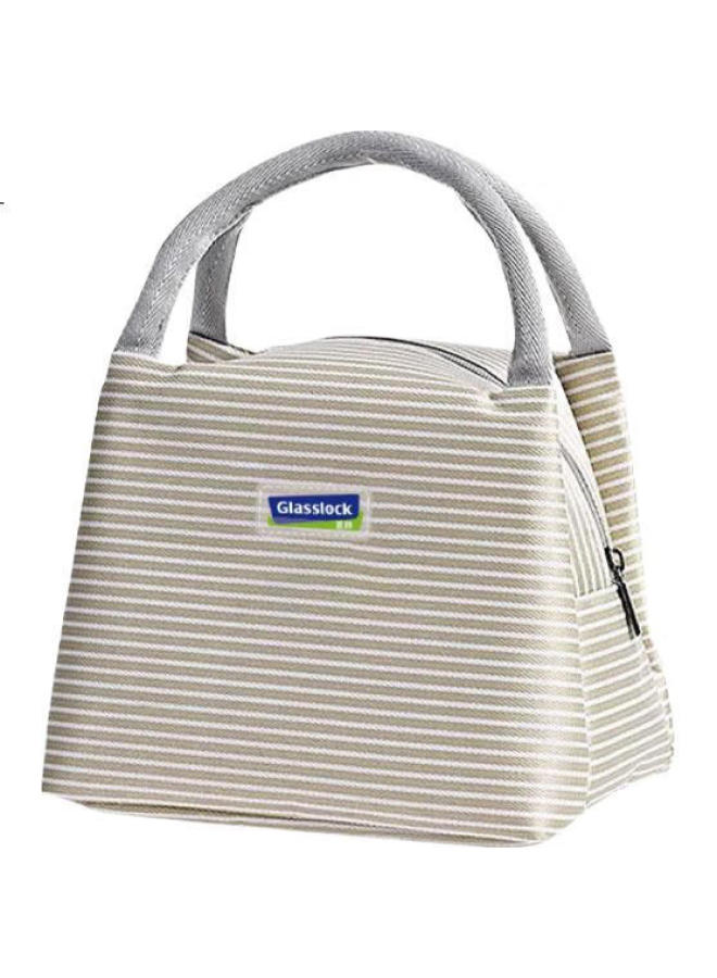 Glasslock Lunch Box, Insulated Bag, Aluminum Foil Fabric Bag, Korean-Style Striped Bag, Handbag For Men And Women - Image 1