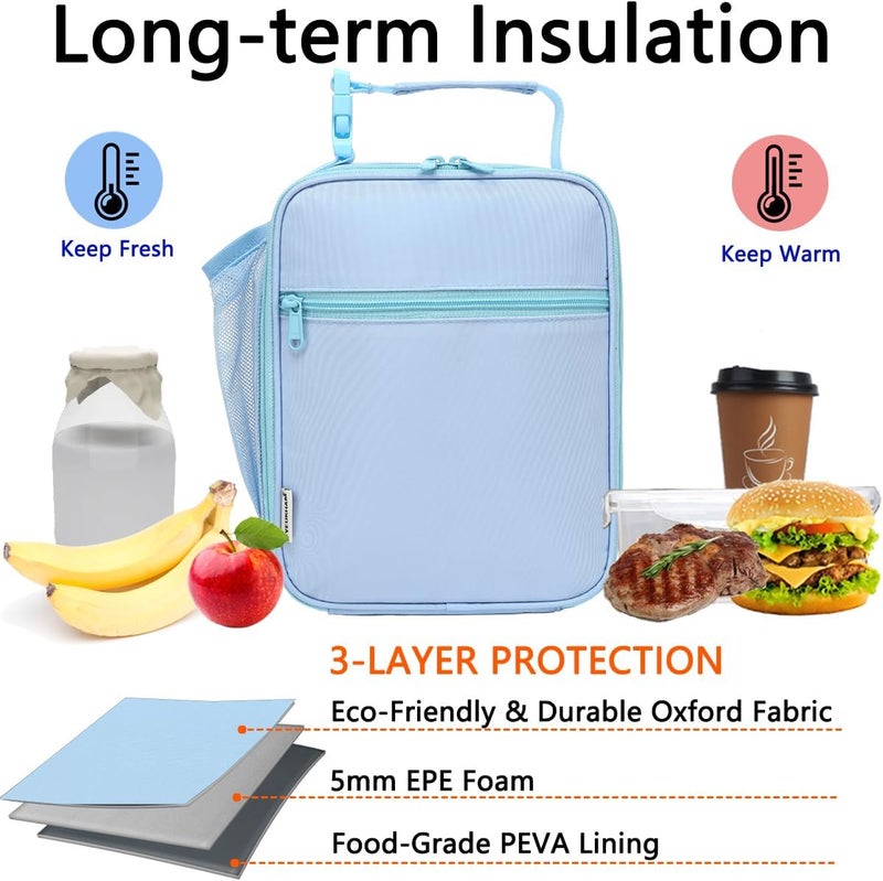 GYEUKHAM Lunch Box for Kids Boys Girls Men Women,Insulated Small Soft Cooler Lunch Bag Kit for School Work Picnic Travel - Reusable Portable lunchbox,Blue - Image 2