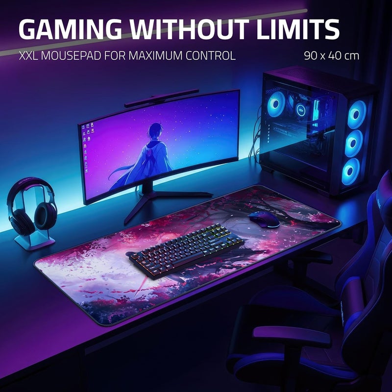 RISOKA XXL Gaming Mousepad 900x400 - Water-resistant & stitched edges - Large anime desk mat for office & setup - Keyboard and mouse pad for gaming PC - Non-slip mousemat - Image 3
