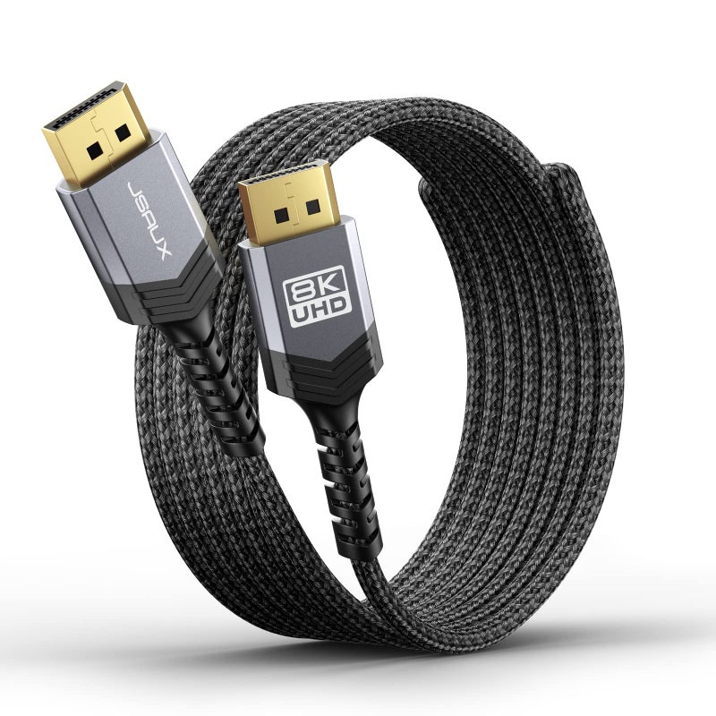 JSAUX DisplayPort Cable 1.4 10ft, 8K DP Cable | 8K@60Hz, 4K@144Hz, 2K@240Hz 2K@165Hz | HBR3, 32.4Gbps, HDR10, FreeSync, G-Sync for Gaming Monitor Graphics Card TV PC Laptop -Grey - Image 1