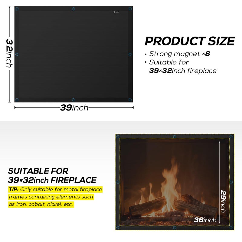 FLASLD Magnet Fireplace Cover Blocker, 39" x 32" Fireplace Blanket Stops Overnight Heat Loss, Fireplace Draft Stopper Save Energy for Iron Frame - Image 3