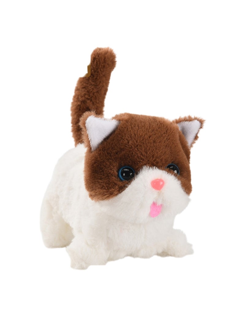 Brown Short-Legged Cat Electric Plush Kitten Toy Walks, Calls And Moves Machine Simulation Plush Touch Interactive Toy Suitable For Children And Babies  - Image 1