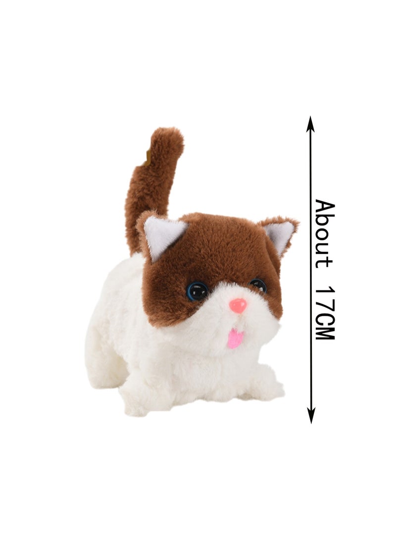 Brown Short-Legged Cat Electric Plush Kitten Toy Walks, Calls And Moves Machine Simulation Plush Touch Interactive Toy Suitable For Children And Babies  - Image 2