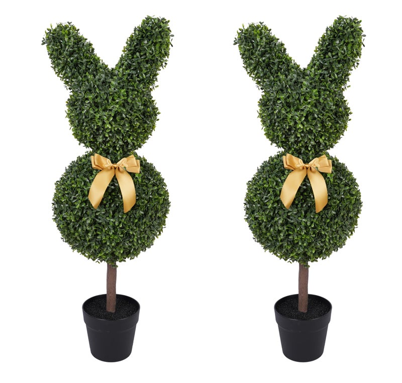 Artificial Home Decor 2 Pcs Bunny-Shape Boxwood Topiary â€“ 3 ft Faux Boxwood Bunny, UV & Weather-Resistant, Lifelike Decorative Garden Sculpture for Front Porch, Patio, Lawn, Backyard & Indoor Decor - Image 1
