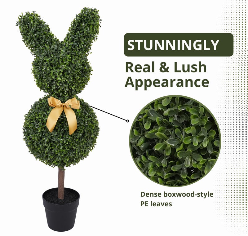 Artificial Home Decor 2 Pcs Bunny-Shape Boxwood Topiary â€“ 3 ft Faux Boxwood Bunny, UV & Weather-Resistant, Lifelike Decorative Garden Sculpture for Front Porch, Patio, Lawn, Backyard & Indoor Decor - Image 4