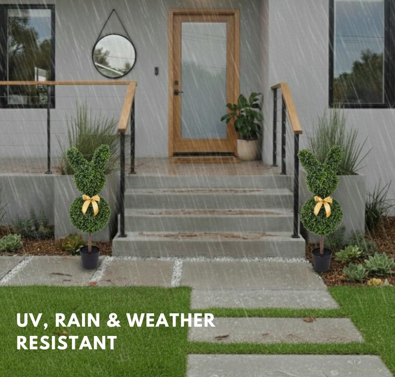 Artificial Home Decor 2 Pcs Bunny-Shape Boxwood Topiary â€“ 3 ft Faux Boxwood Bunny, UV & Weather-Resistant, Lifelike Decorative Garden Sculpture for Front Porch, Patio, Lawn, Backyard & Indoor Decor - Image 5