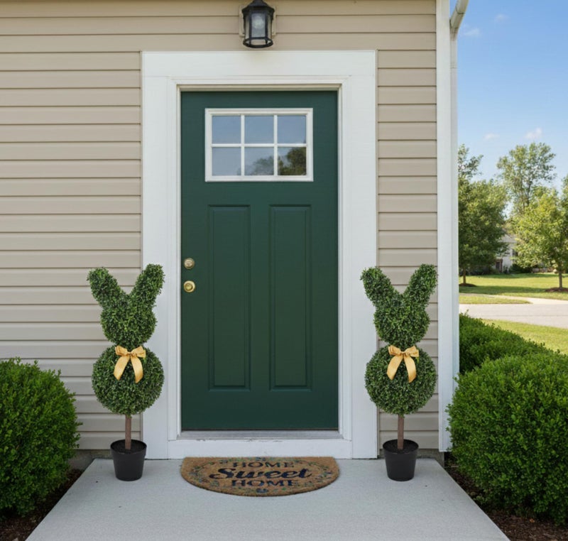Artificial Home Decor 2 Pcs Bunny-Shape Boxwood Topiary â€“ 3 ft Faux Boxwood Bunny, UV & Weather-Resistant, Lifelike Decorative Garden Sculpture for Front Porch, Patio, Lawn, Backyard & Indoor Decor - Image 2