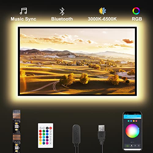 Tatazone Bluetooth RGBWW LED Lights for 70-75 Inch TV with App Control, RGB+Tunable White 3000K-6500K TV LED Backlight with RF Remote, Music Sync Indoor for TV, Gaming - Image 1