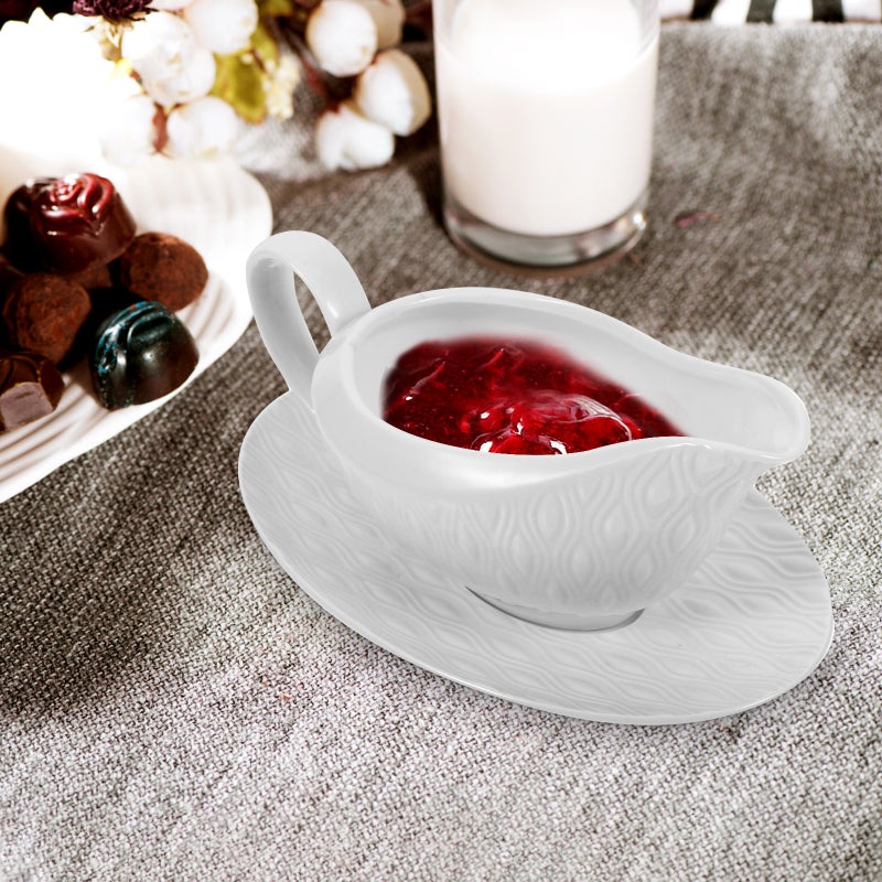 Gravy Boat with Saucer Ceramic Gravy Boat Ceramic Pitcher with Handle For Kitchen - Image 2