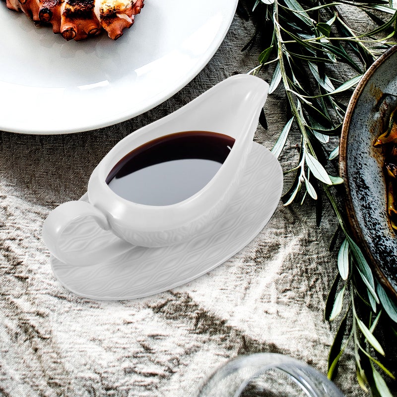 Gravy Boat with Saucer Ceramic Gravy Boat Ceramic Pitcher with Handle For Kitchen - Image 3