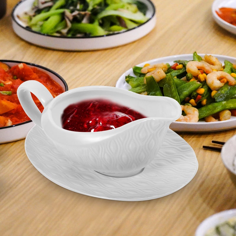 Gravy Boat with Saucer Ceramic Gravy Boat Ceramic Pitcher with Handle For Kitchen - Image 4