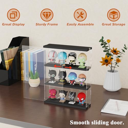 DuvinDD Acrylic Display Case Wall Mounted Funko POP Shelves, Clear Collectibles Showcase Display Cabinet with Sliding Door for Lego Figure Dustproof Hot Wheels Storage Box Black(11.8x3.3x14.8inch) - Image 5