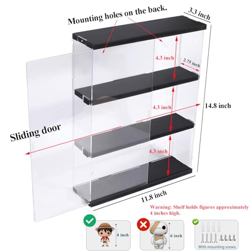 DuvinDD Acrylic Display Case Wall Mounted Funko POP Shelves, Clear Collectibles Showcase Display Cabinet with Sliding Door for Lego Figure Dustproof Hot Wheels Storage Box Black(11.8x3.3x14.8inch) - Image 2