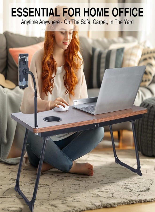 wishacc 28.7" Extra Large Adjustable Laptop Desk Stand with Phone Mount, Wooden Desktop, Portable Design - Image 3