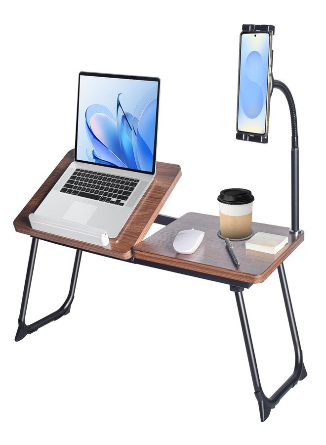 wishacc 28.7" Extra Large Adjustable Laptop Desk Stand with Phone Mount, Wooden Desktop, Portable Design - Image 1