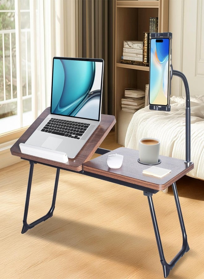 wishacc 28.7" Extra Large Adjustable Laptop Desk Stand with Phone Mount, Wooden Desktop, Portable Design - Image 4