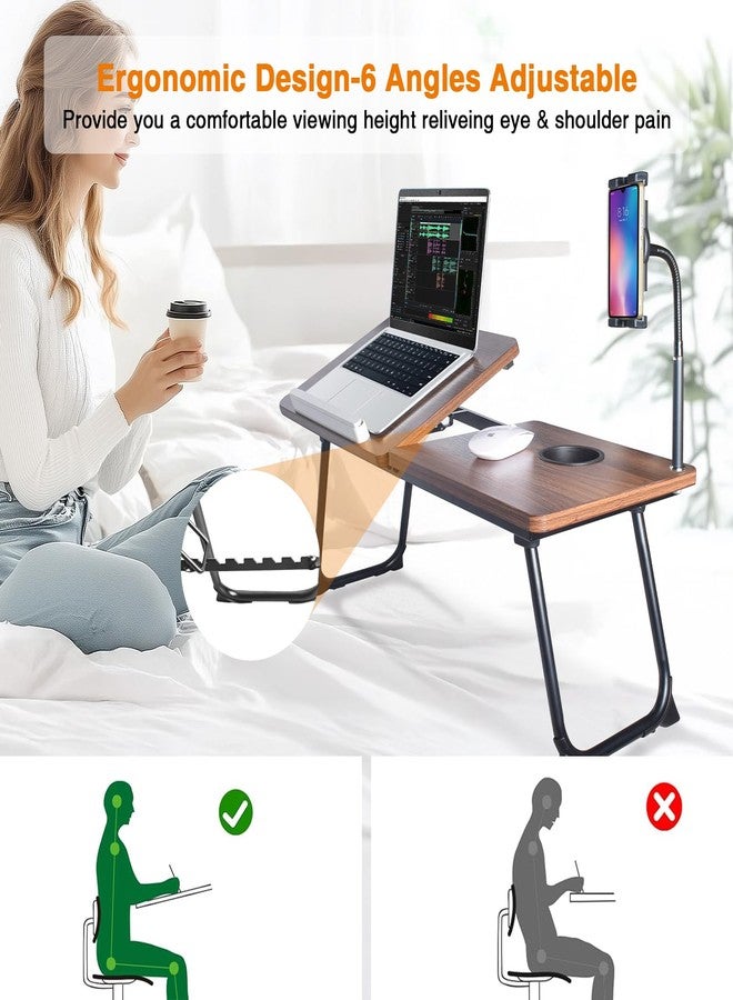 wishacc 28.7" Extra Large Adjustable Laptop Desk Stand with Phone Mount, Wooden Desktop, Portable Design - Image 2