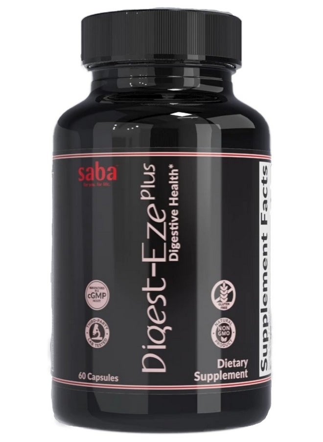 Saba Kombucha Saba Digestive-EZE Plus-Broad Spectrum Plant-Sourced Enzymes, Prebiotics & Probiotics -Support Digestive & Gut Functions, Immunity & Absorption with Betaine, Bromelain -60 Capsules  - Image 1