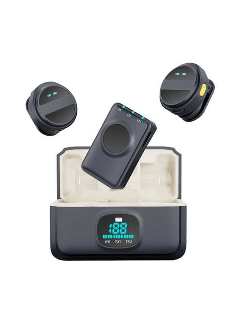 SX21 Magnetic Lavalier Clip Wireless Microphone – Dual Mic System with Rechargeable Battery, 2.4GHz Wireless Connectivity, Smart Noise Reduction, Omni-Directional Pickup, Ideal for Video Recording, Live Streaming, and Vlogging