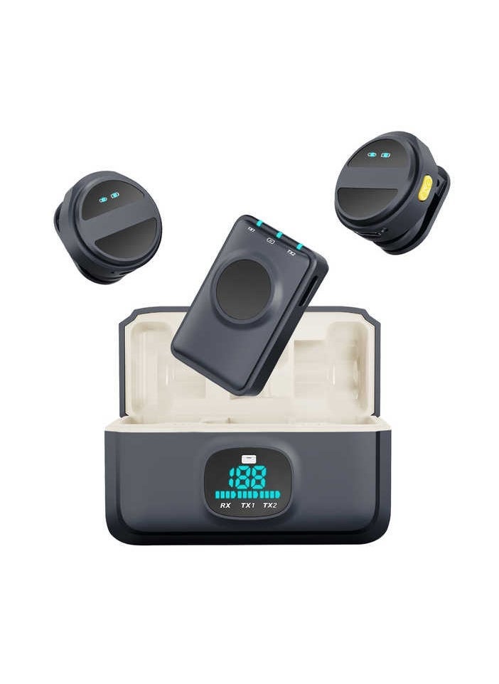 إلترازون SX21 Magnetic Lavalier Clip Wireless Microphone – Dual Mic System with Rechargeable Battery, 2.4GHz Wireless Connectivity, Smart Noise Reduction, Omni-Directional Pickup, Ideal for Video Recording, Live Streaming, and Vlogging  - Image 1