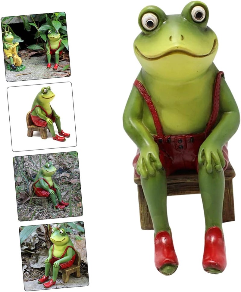 klarako 2pcs Statues Frogs Sitting Miniature Fairy Ornament on Decoration Home Green Chair Sculptures Craft Yard Animal Statue for Office Figurine Lawn Creative Sculpture Micro Resin Desk - Image 4