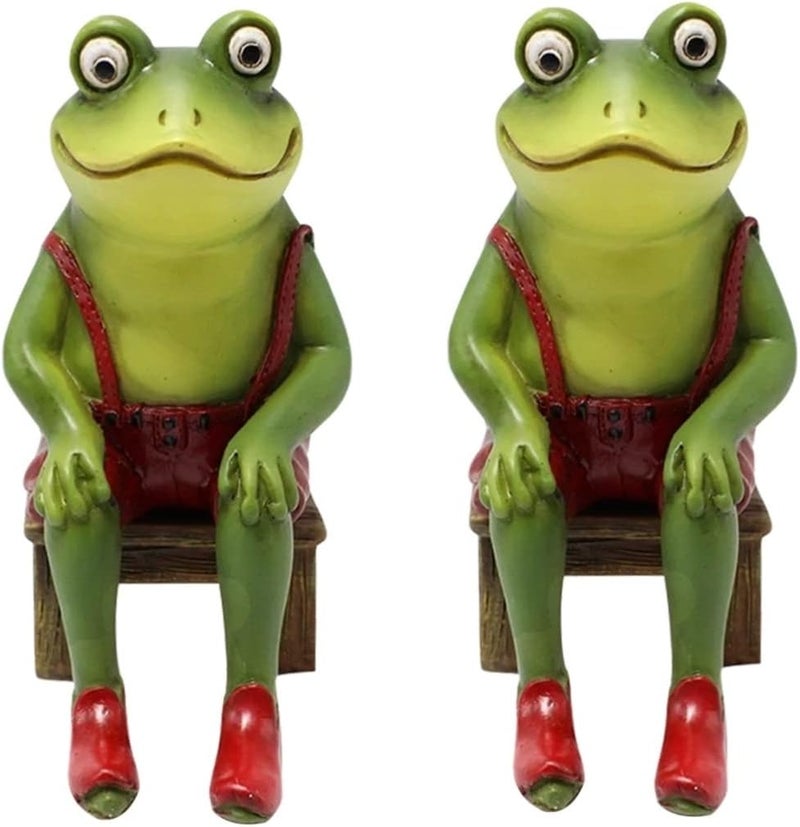 klarako 2pcs Statues Frogs Sitting Miniature Fairy Ornament on Decoration Home Green Chair Sculptures Craft Yard Animal Statue for Office Figurine Lawn Creative Sculpture Micro Resin Desk - Image 1