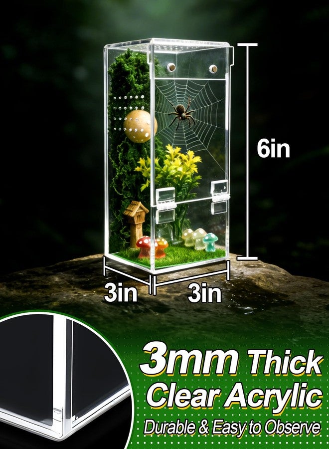 MADHOLLY Escape Proof Jumping Spider Enclosure Kit - 3x3x6in Pre-Assembled Acrylic Terrarium with Magnetic Door/Micro Vent Holes/Accessories, Insects Habitat for Spiderlings, Mantis, Tarantulas, Snails - Image 4